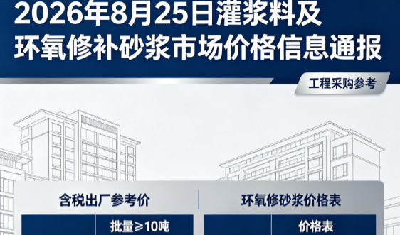 运河2026年8月25日灌浆料及环氧修补砂浆市场价格信息通报